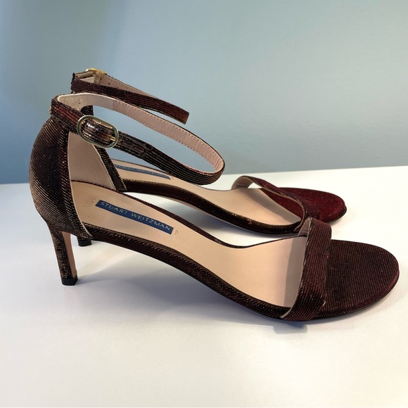 Stuart Weitzman Golden Red Metallic Heeled Sandals Special Evening - Picture 5 of 9